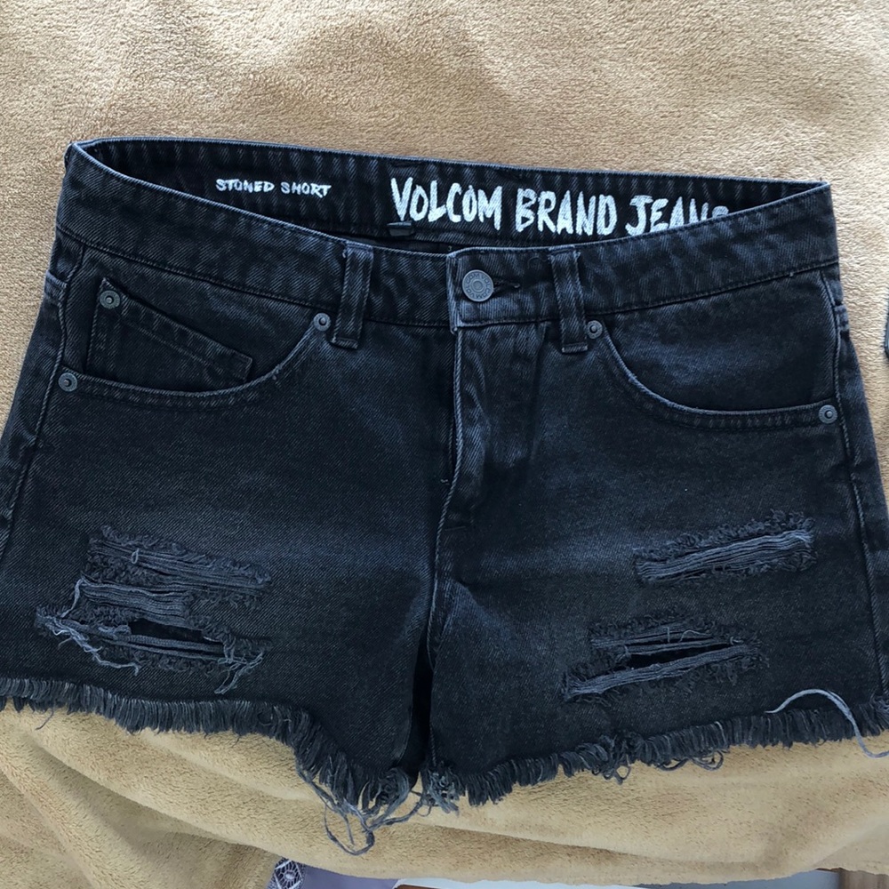 Volcom Black Jean Distressed Jean Shorts